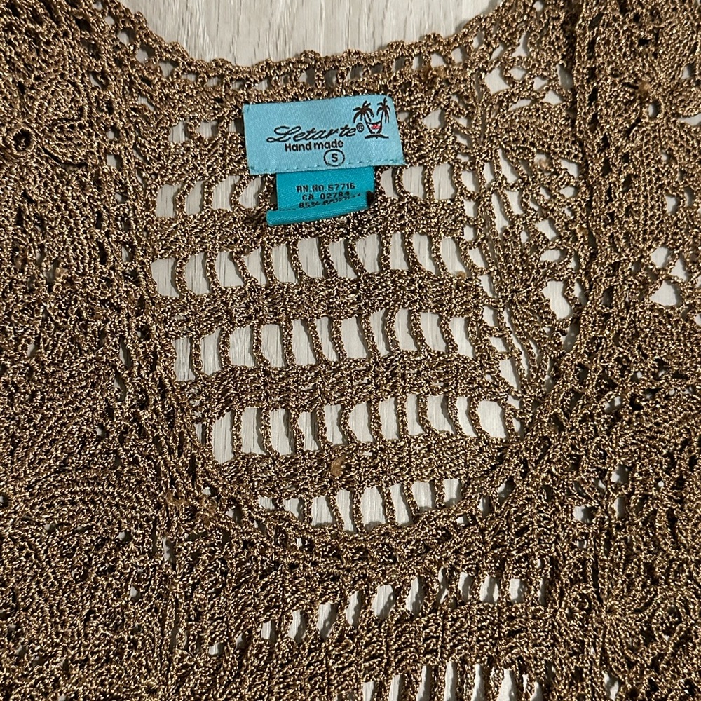 Letarte Brown with Gold Crochet sand dollar Beach Coverup